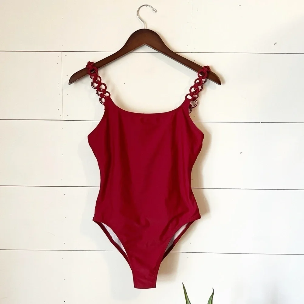 Red Carter Red One Piece Swimsuit w/ Circle Straps